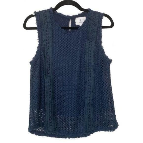 J by J.O.A. Navy Blue Crochet Raw Hem Lace Tank Large - Picture 1 of 9